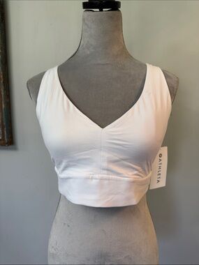 Athleta Solace White V-Neck Tank Bra with cross cross straps NEW L-D/DD
